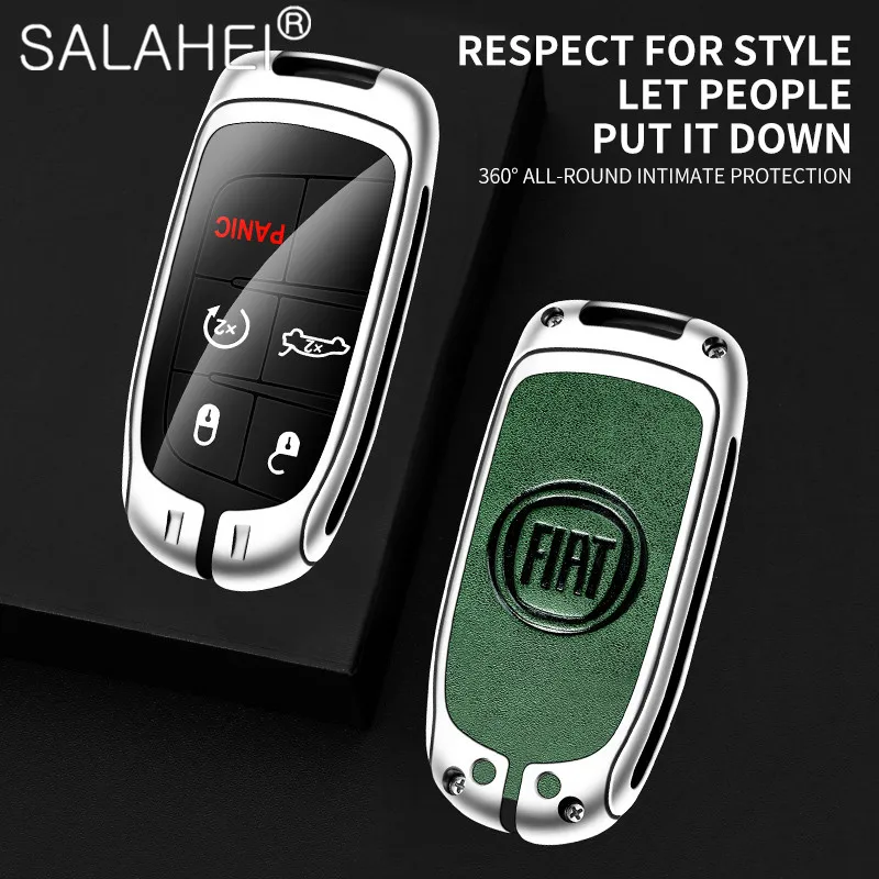 

Metal&Leather Car Remote Key Case Cover Shell Holder Full Protection For Fiat Freemont 2018 2019 Decoration Keychain Accessories