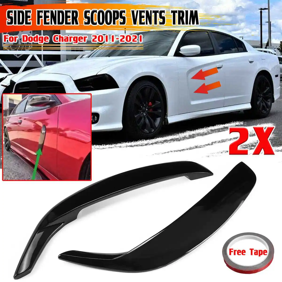 

New Car Front Door Fender Scoops Vent Cover For Dodge Charger SRT Hellcat RT SXT 2011-2021 Door Fender Trim Side Spoiler Sticker