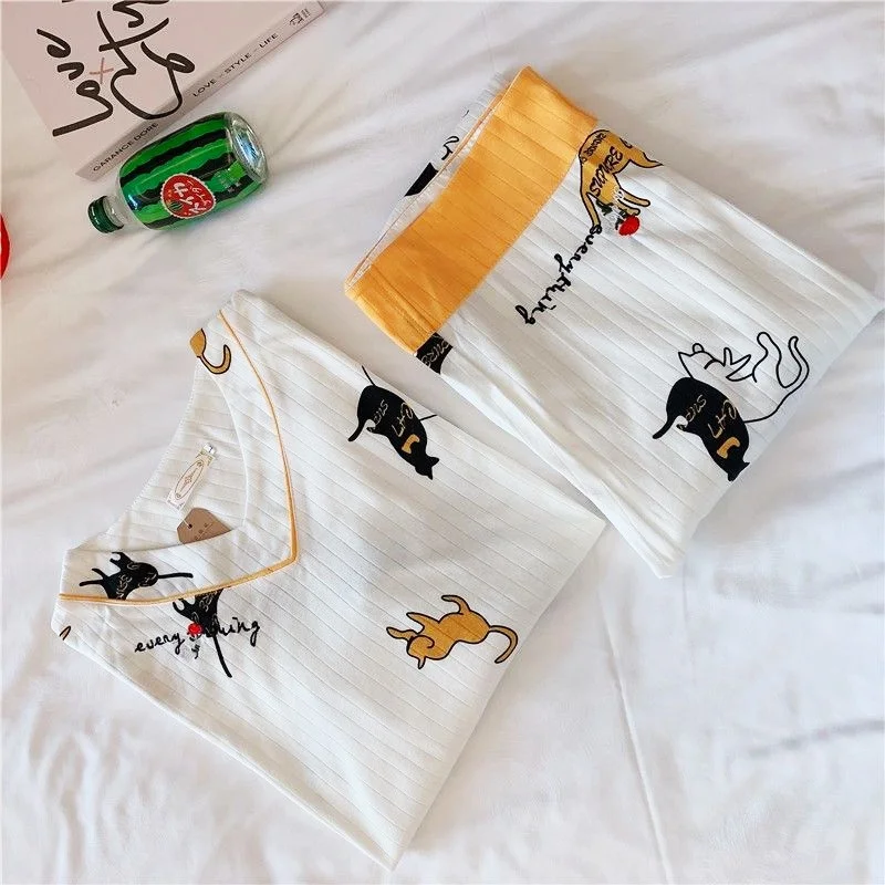 Women's Pajamas Set Cartoon Short Sleeve T-shirt Long Pants 2Piece/Set Summer Casual Pyjama Big Size Mom Cozy Cute Homewear