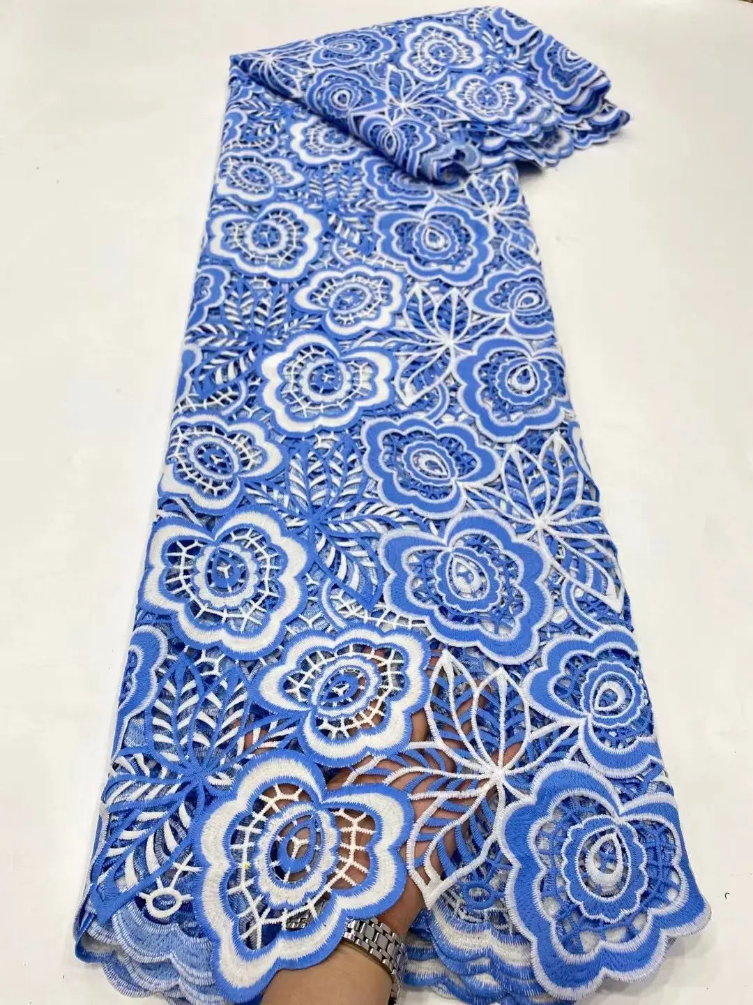 

sea green nigerian guipure lace fabric 2021 high quality embroidered african cord laces water soluble fabrics 5 yards/piece