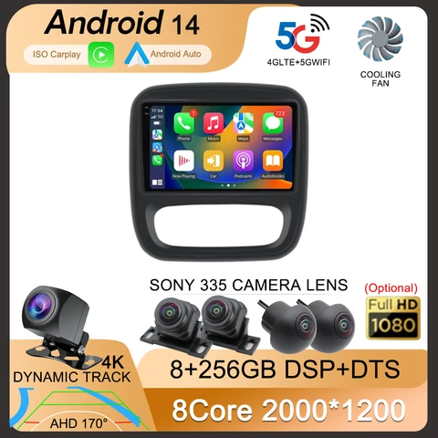 Android 14 для Renault Trafic 3 2014-2021 Opel Vivaro B 2014-2018 2 Din 4G авторадио GPS-навигация Carplay мультимедийный плеер B