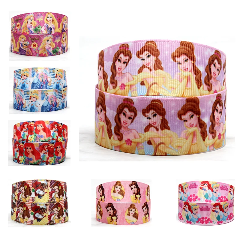 

Printed Disney Princess Grosgrain Ribbon Belle Cinderella Cartoon 50yards FOE for Bow Craft Supplies Decoration Materials
