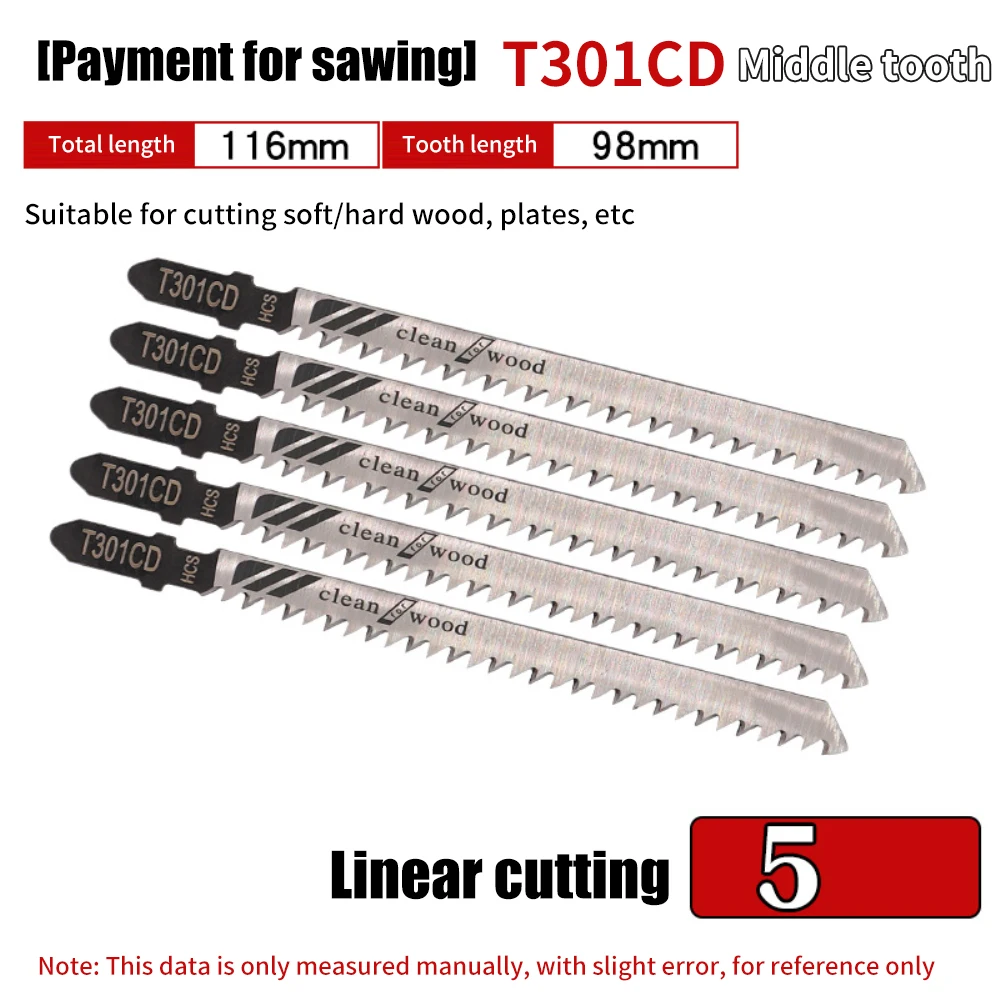 

5Pcs Jig Saw Blade Set HCS Assorted Saw Blades With T-shank Sharp Fast Cut Down Jigsaw Blade For Wood Metal Plastic Cutting