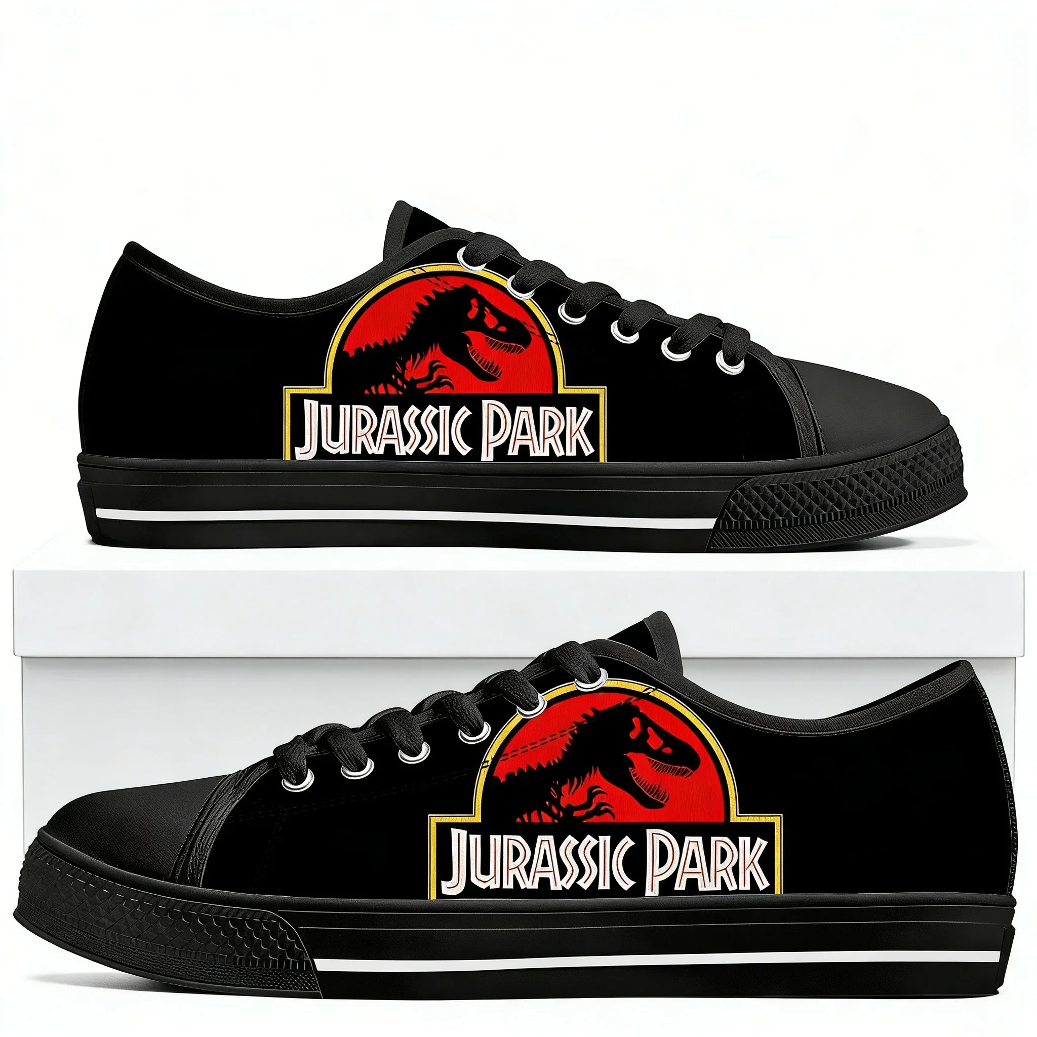 Фото Кроссовки Dinosaur World Jurassic Park с низким верхом, мужские и женские, высококачественные кеды из канваса, обувь для пар, индивидуальный дизайн №1