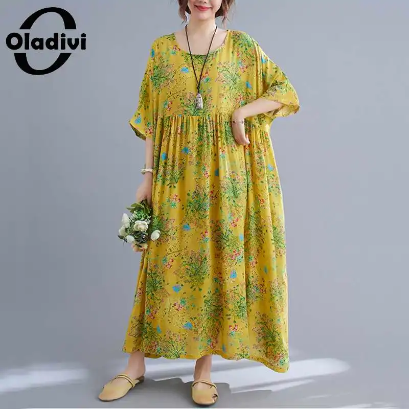 

Длинное платье Oladivi в стиле оверсайз с цветочным принтом, женское летнее корейское цельное платье, туника 3XL, 4XL, 5XL, 6XL, 8XL