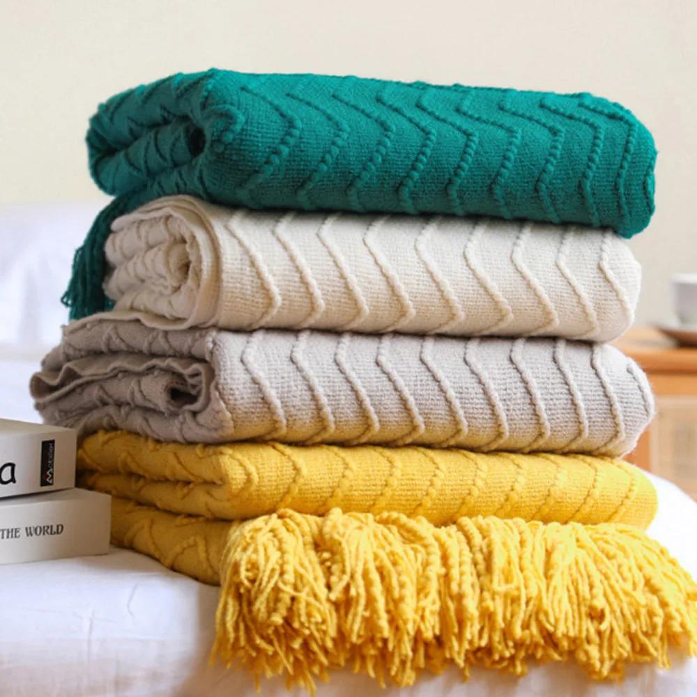 

130x230cm Throw Blanket for Fireplace Textile City Winter Hotel Decorate Sofa Cover Acrylic Knitted Tassels Thickened Soft Warm