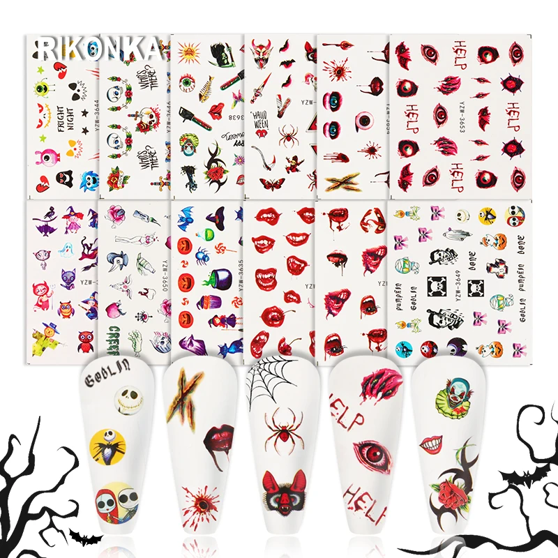 12 шт. переводные наклейки для ногтей в виде скелета летучей мыши |