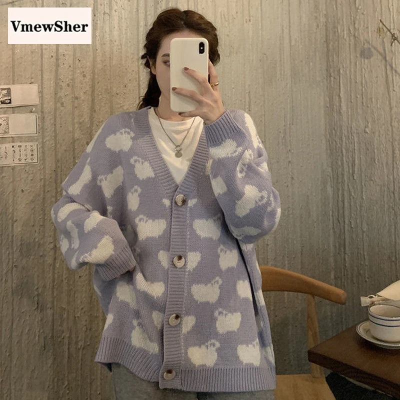 

VmewSher New Autumn Winter Fashion Korean Style Women Casual Sweater Cardigans Long Sleeve V Neck Button Up Loose Knitwear Tops