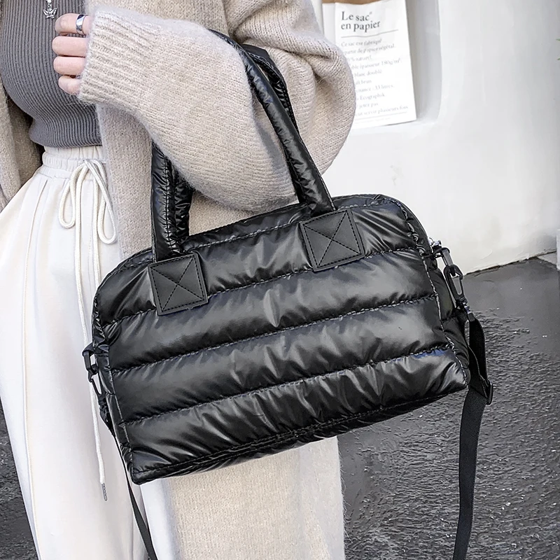 

Winter New Large Capacity Shoulder Bag for Women Waterproof Nylon Bags Space Pad Cotton Feather Down Bag Large Bag with Shoulder