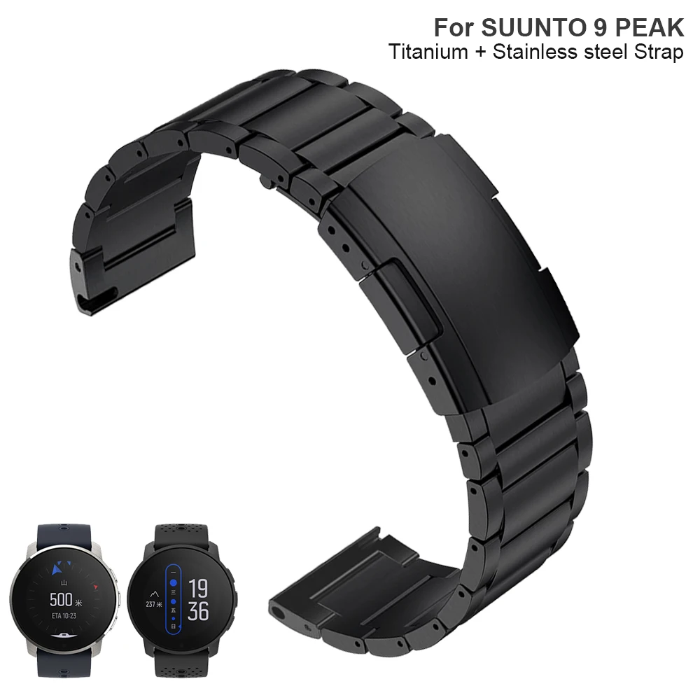 Titanium alloy + Steel Clasp Strap For Suunto 9 Peak Watch Band Metal Watchband Bracelet Wristband Black/Silver Accessories