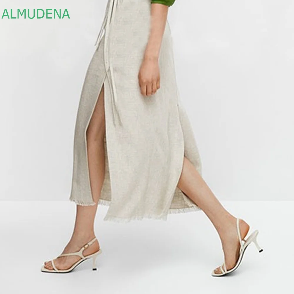 

2023 Summer Concise Straight Strap Women Sandals Square Toe Sheepskin Sexy Stiletto Heels Office Lady Casual Modern Sandals