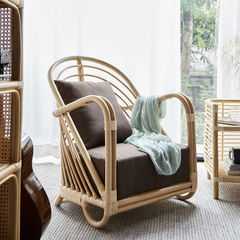 

Natural Indonesian Rattan Couch Nordic Home Leisure Rattan Chair Stool Japanese Bed & Breakfast Balcony Rattan Three-Piece Set