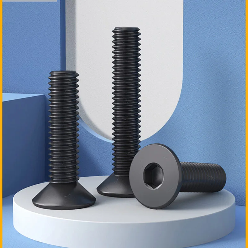 

10Pcs Hex Socket Screws Grade 12.9 Carbon Steel Countersunk Head Machine Screw M3 M4 M5 M6 M8 M10 Black Hexagonal Furniture Bolt