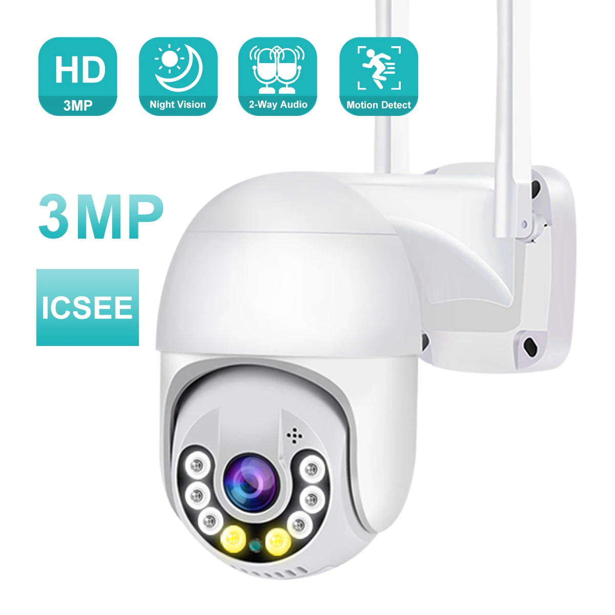 

3MP Security Camera Outdoor 2-Way Audio Pan Tilt Wireless WiFi 1080P 2MP P2P Motion Detection PTZ Dome Home Surveillance Camera
