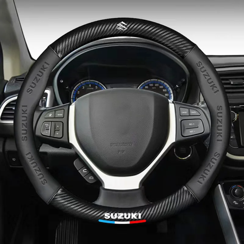 

38cm Car Carbon Fiber Skid Steering Wheel Cover for Suzuki Swift Swace Vitara Alivio Liana Celerio Jimny SX4 Baleno Ciaz Dzire