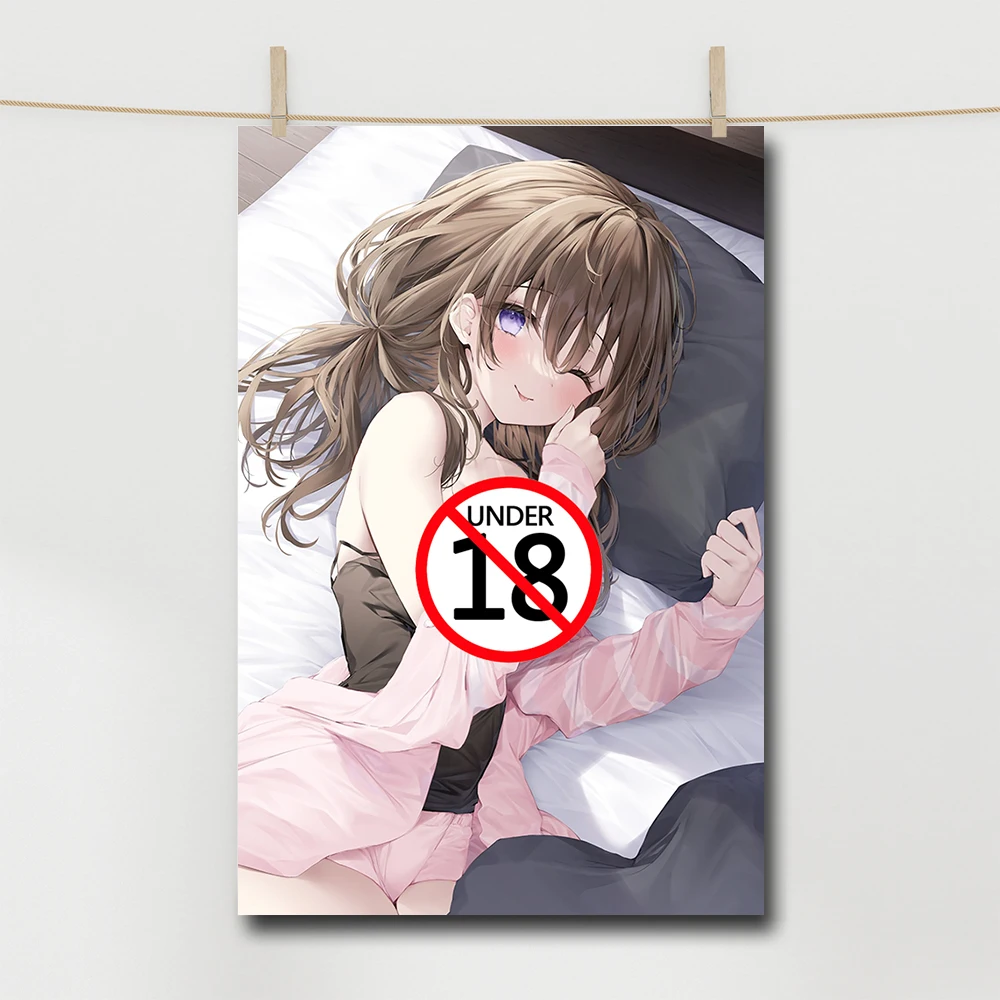 

Привлекательная девушка-подросток на кровати, аниме, холст, живопись, Горячая Красота, настенные художественные тканевые постеры и принты, ...