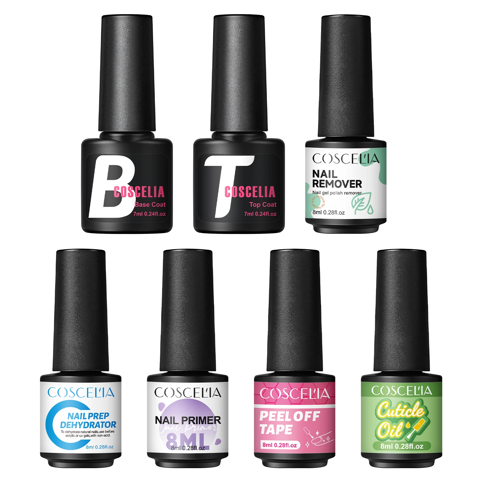 Набор гель-лаков COSCELIA для базового и топового покрытия ногтей 7 шт