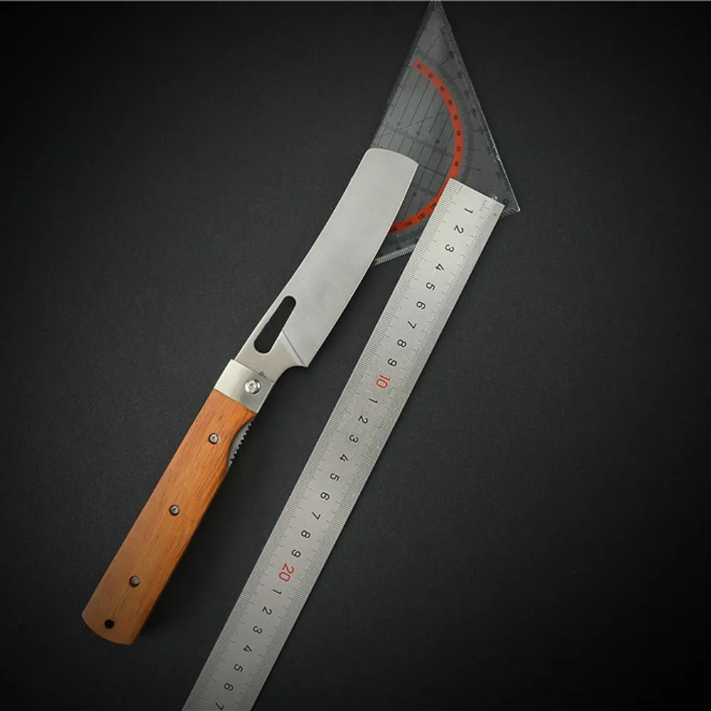 Купить Складной кухонный нож 5,5 дюйма, уличный нож для овощей, удобный карманный инструмент для пикника, нож, Малый нож японского цвета, деревянная ... Скидка Складной кухонный нож 5,5 дюйма, уличный нож для овощей, удобный карманный инструмент для пикника, нож, Малый нож японского цвета, деревянная ...