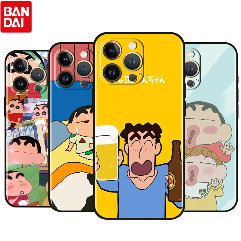 

Crayon Shin-chan Family For Apple iPhone 13 12 Pro Max Mini 11 Pro XS Max X XR 8 7 6 Plus SE 5S Soft TPU Black Phone Case Cover