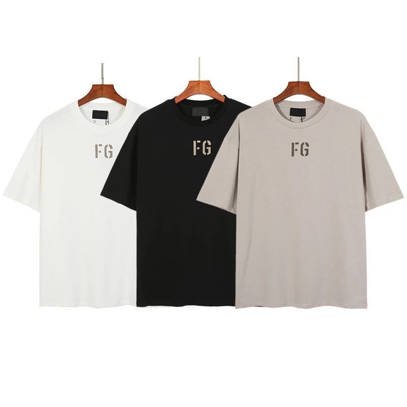 

FG oversized men's T-shirt 100% 1:1 flocked loose women's T-shirt hip hop cotton short sleeve Unisex Street casual Pullover