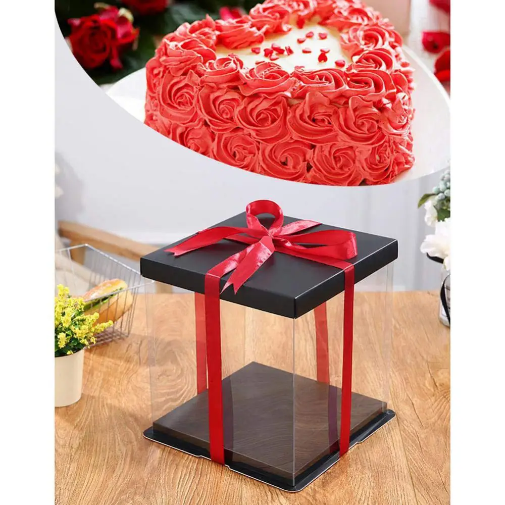 Portable Transparent Gift Box Plastic Organizer With Black Lid And Base For Rose Bear Flower Birthday Wedding Party Gifts Box