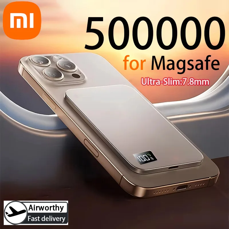 Фото Тонкий аккумулятор Xiaomi 50000 мАч 3C с сертификацией Ultra для MagSafe, магнитная беспроводная быстрая зарядка, портативный аккумуляторный дисплей №1