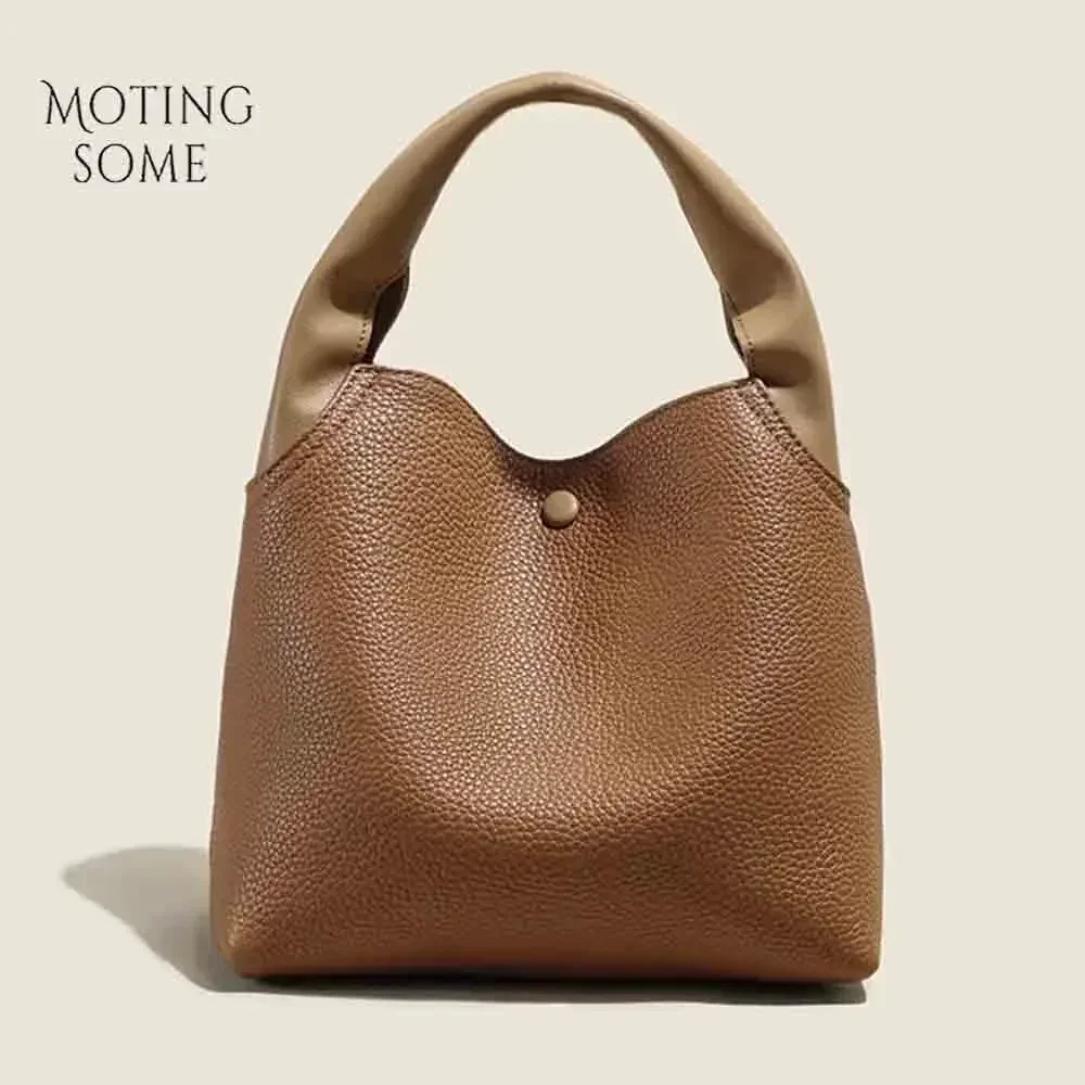

Motingsome Frist Layer Cow Leather Woman Handbg Shoulder Mini Tote Luxury Cowhide Mini Bucket Chic Lady Crossbody Purses 2023