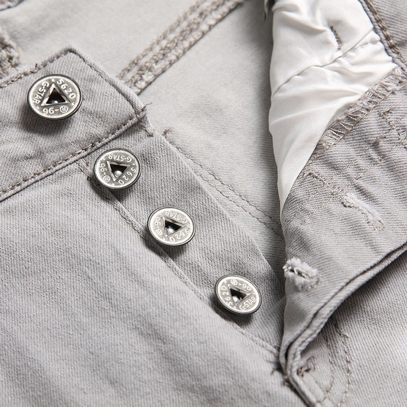 2023 New Skinny Denim Jeans New Style European American Street Fashion Stitching Gray Regular Fit Casual Stretch Men's Pants