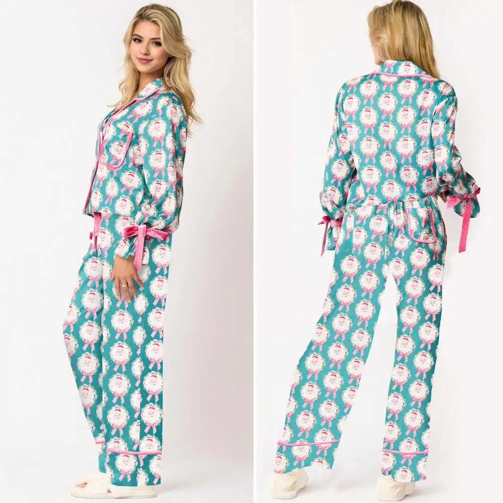 Рождественские пижамы с принтом Санта-Клауса ночные рубашки отложным воротником