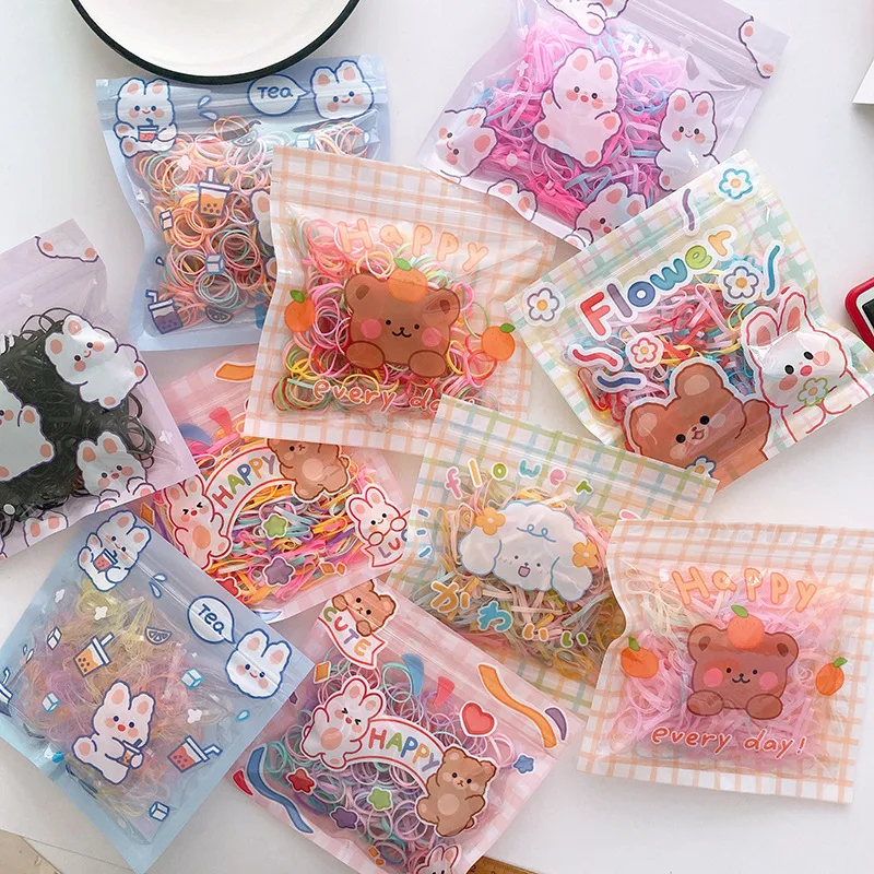 

200Pcs/Set Cute Ice Cream Color High Stretch Small Children Braided Disposable Rubber Band Baby Girls Hair Accessories