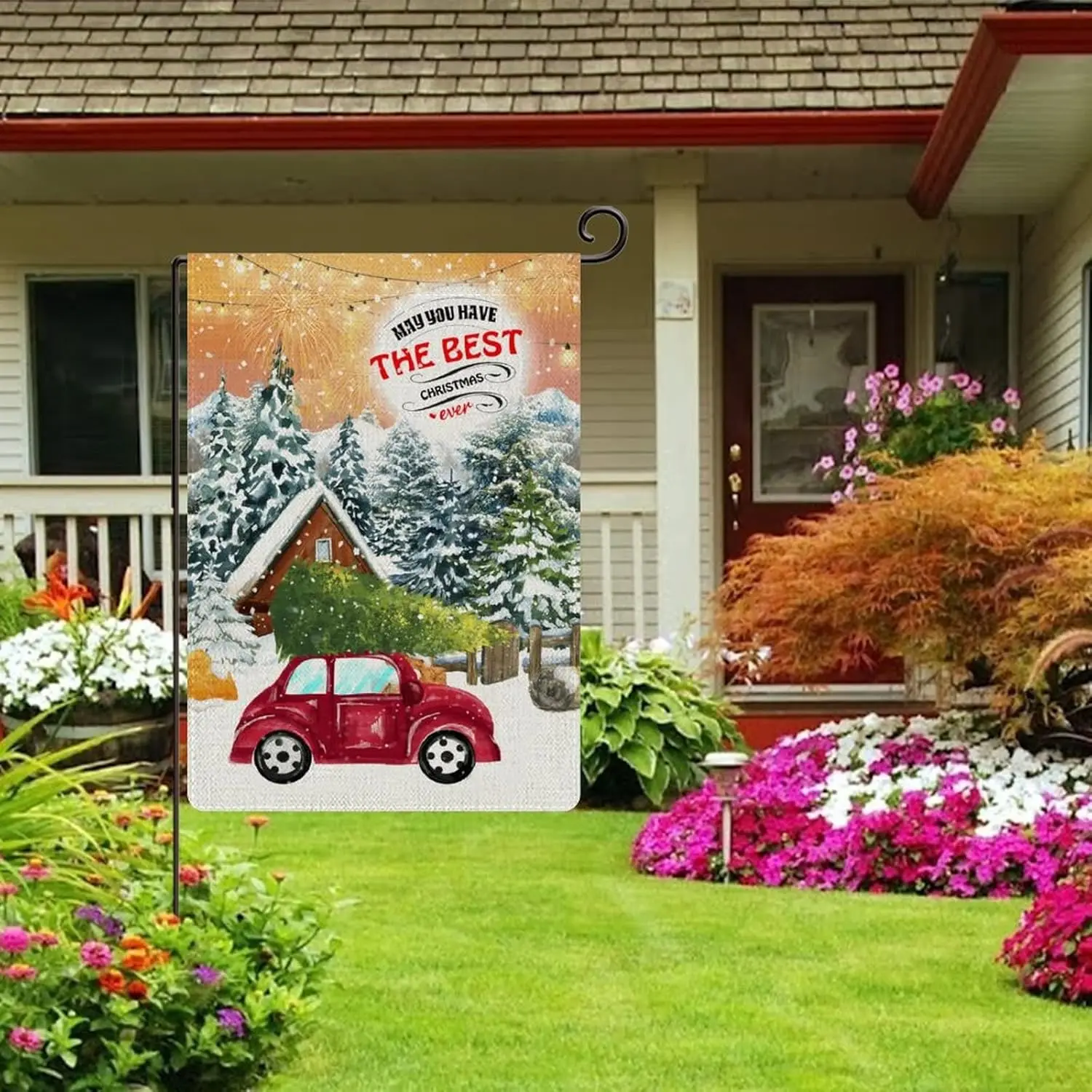 Yard Flags for Outside 12x18 Double Sided May You Have The Best Christmas Ever Vintage Truck with Xmas Tree Garden Decorat