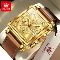 olevs luxury multifunctional quartz watches 2022 new men watch fashion full gold case waterproof leather strap reloj hombre 9925
