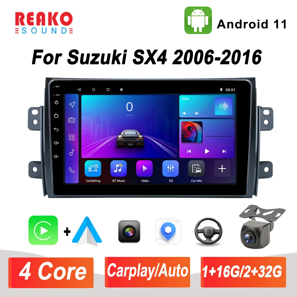 

Автомобильный зеркальный GPS-радиоплеер REAKO, Android 11, 9 дюймов, универсальное радио, GPS-навигация, аудио, Wi-Fi плеер для Suzuki SX4 2006 - 2016