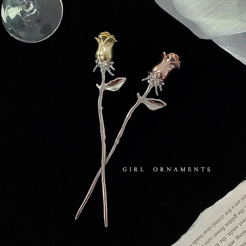 

Vintage Rose Hair Sticks Hairwear for Women Simple Flower Purple Blue Hairpins Hair Chopsticks Disk Hairsticks Headdress Jewelry