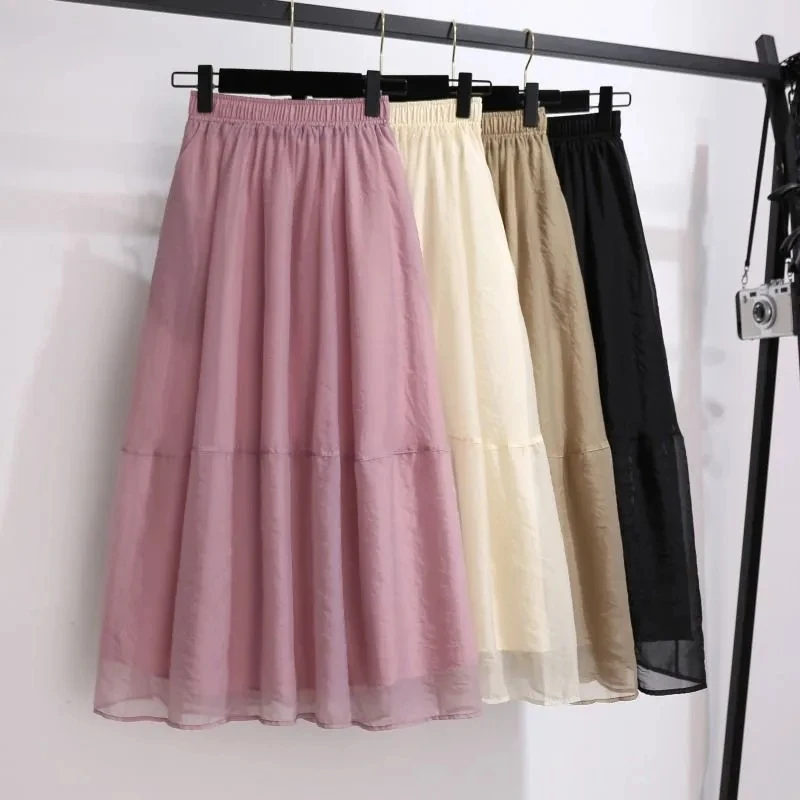 

High Waist Thin Printing Flowers Women Skirt Elastic Waist Middle Length A-line Skirts Daily Casual skirts P3 919