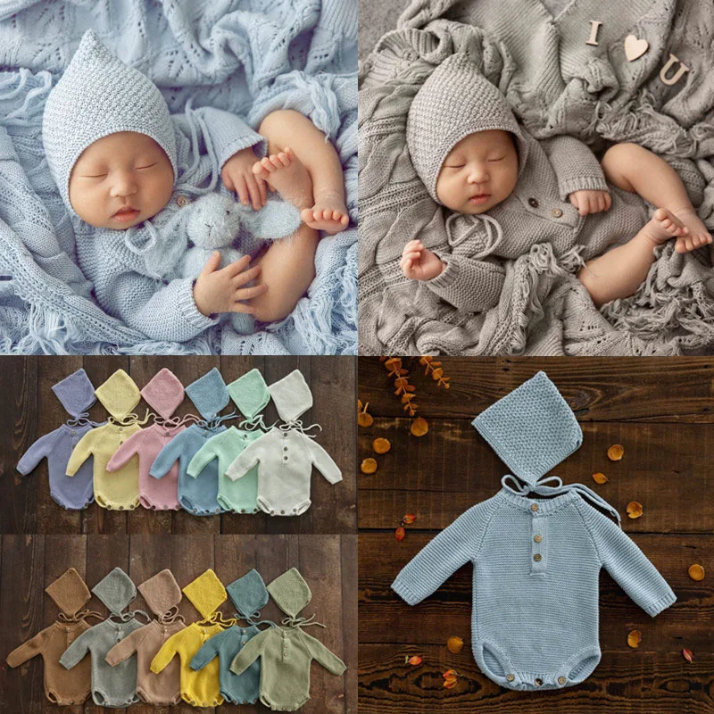 ❤️Newborn Photography Clothing Crochet Hat+Jumpsuits 2Pcs/set Studio Baby Photo Prop Accessories Knit Clothes Outfits Fotografia