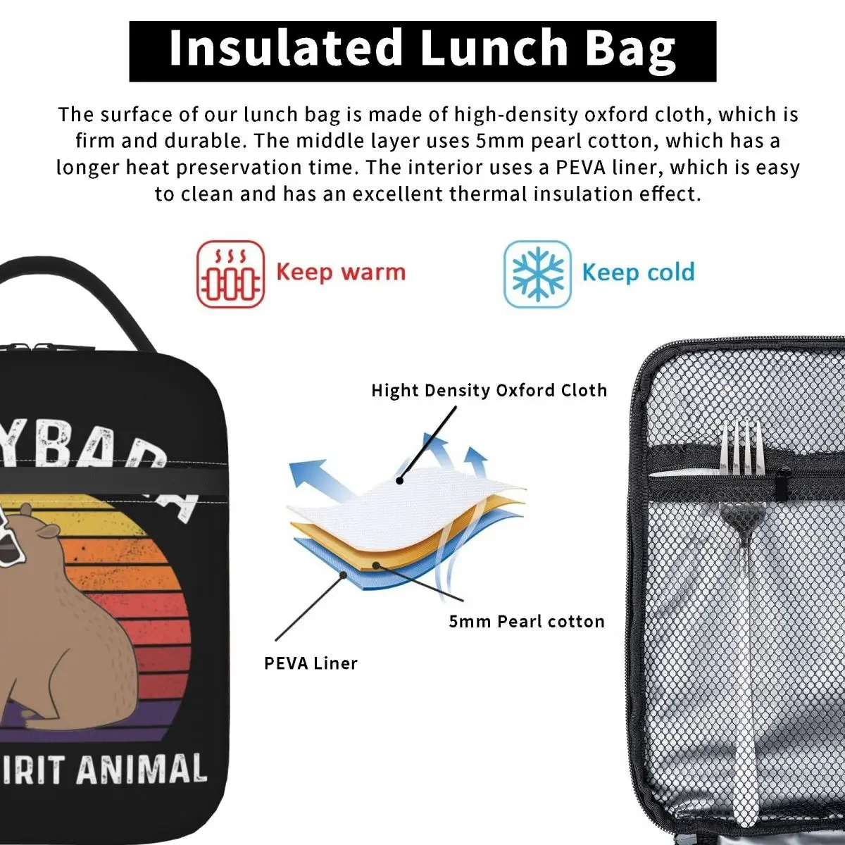 Ретро Винтаж Капибара - мой Дух изолированная сумка для обеда с животными