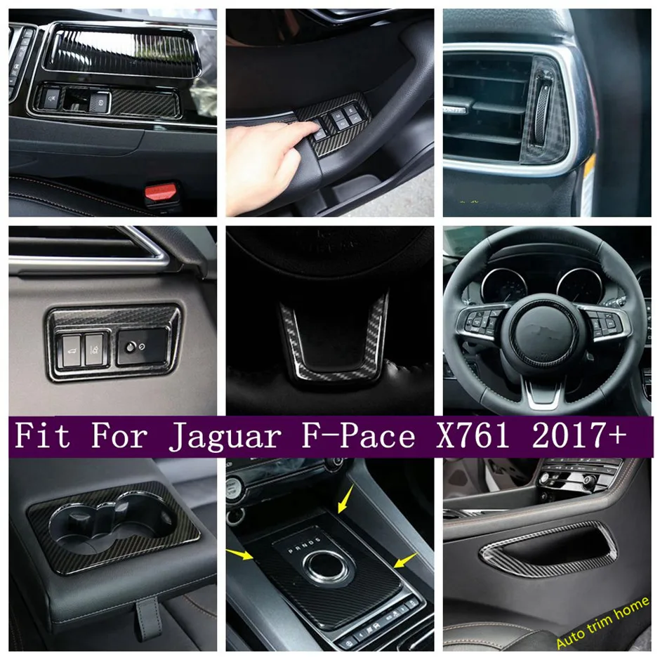 

Interior Refit Kit P Stalls / Gear Box / Steering Wheel / Air AC Cover Trim For Jaguar F-Pace X761 2017 - 2022 Carbon Fiber Look