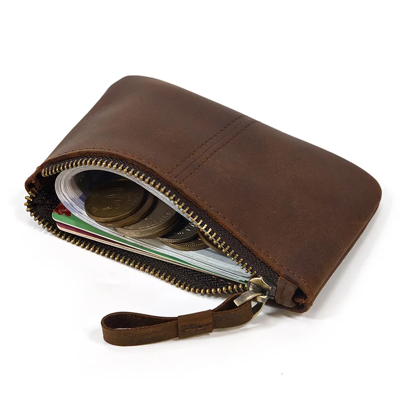 

Men's Genuine Leather Zipper Coin Wallet Wowen natural Leather Mini Short Purse Card Holder Change Purse For Man Clutch Wallets