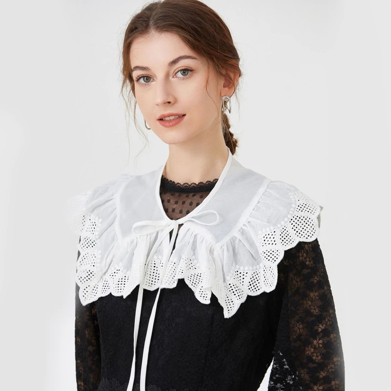 

False Collar Dickey Collar Embroidery Collar Lace Up Neckline Detachable Collar Women Hanfu Shoulder Warp Collar