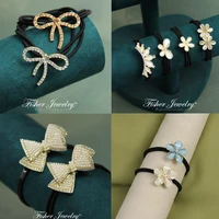 elegant pearl zircon bowknot flower scrunchies women girls elastic hair rubber band accessories tie hair rope headwear headdress
