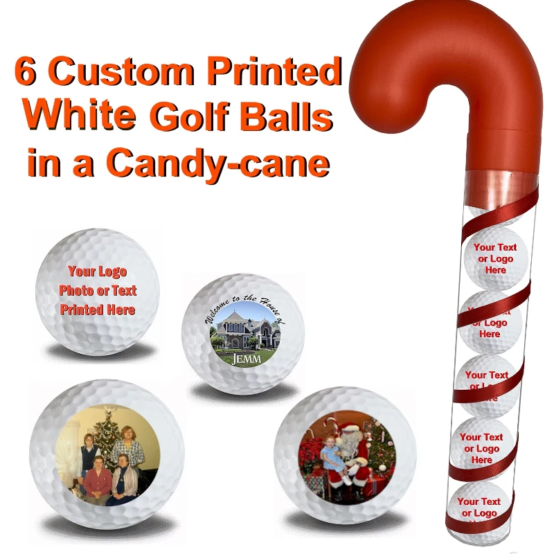 

6 custom White Golf Balls Candy-cane Packaging