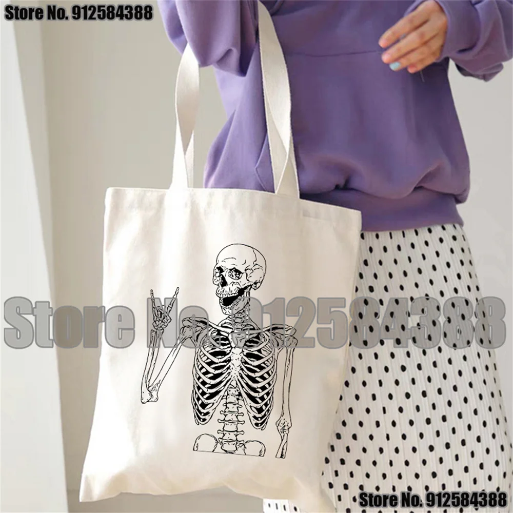 

Skull Hip Hop Gothic Shopper Bag Dark Casual Large-capacity Street Canvas Bags Casual Anime Y2k Harajuku Female Shoulder Bags