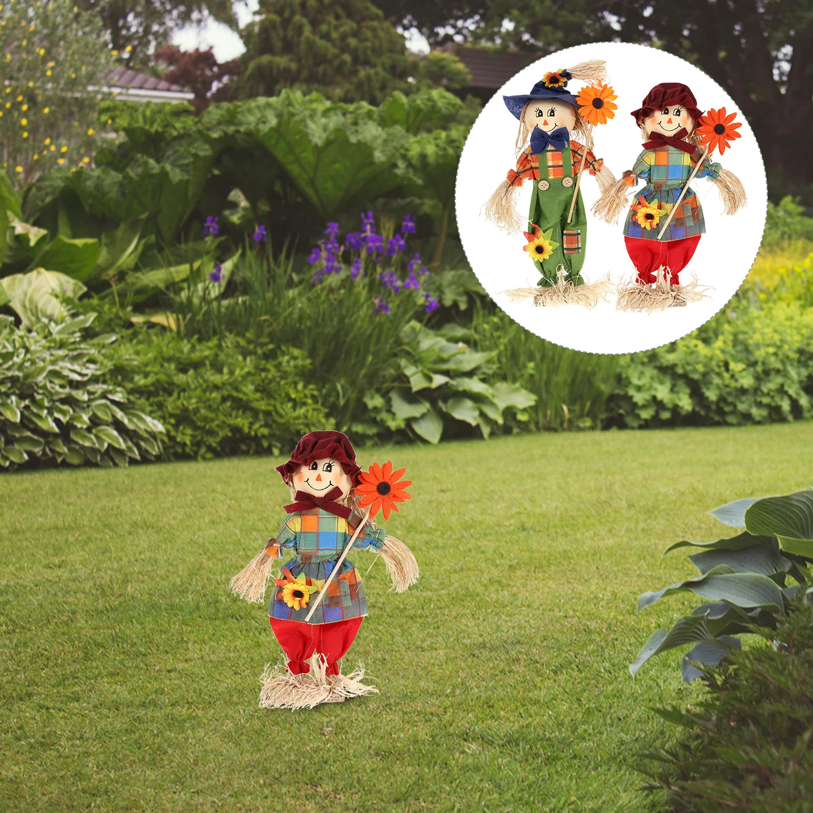 

2pcs Halloween Scarecrows Garden Grass Pumpkin Dolls Scarecrow Ornaments