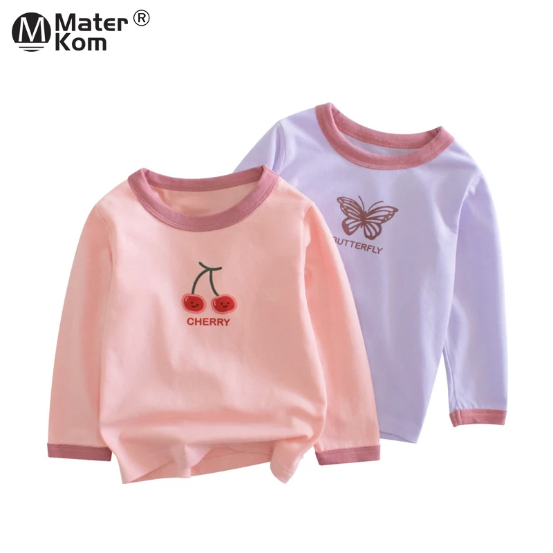 

Spring New! Girls Long Sleeve Letter Tops Kids Clothes Cherry Printing T Shirt Clothing for Children Casual Cotton Tees 2-7y