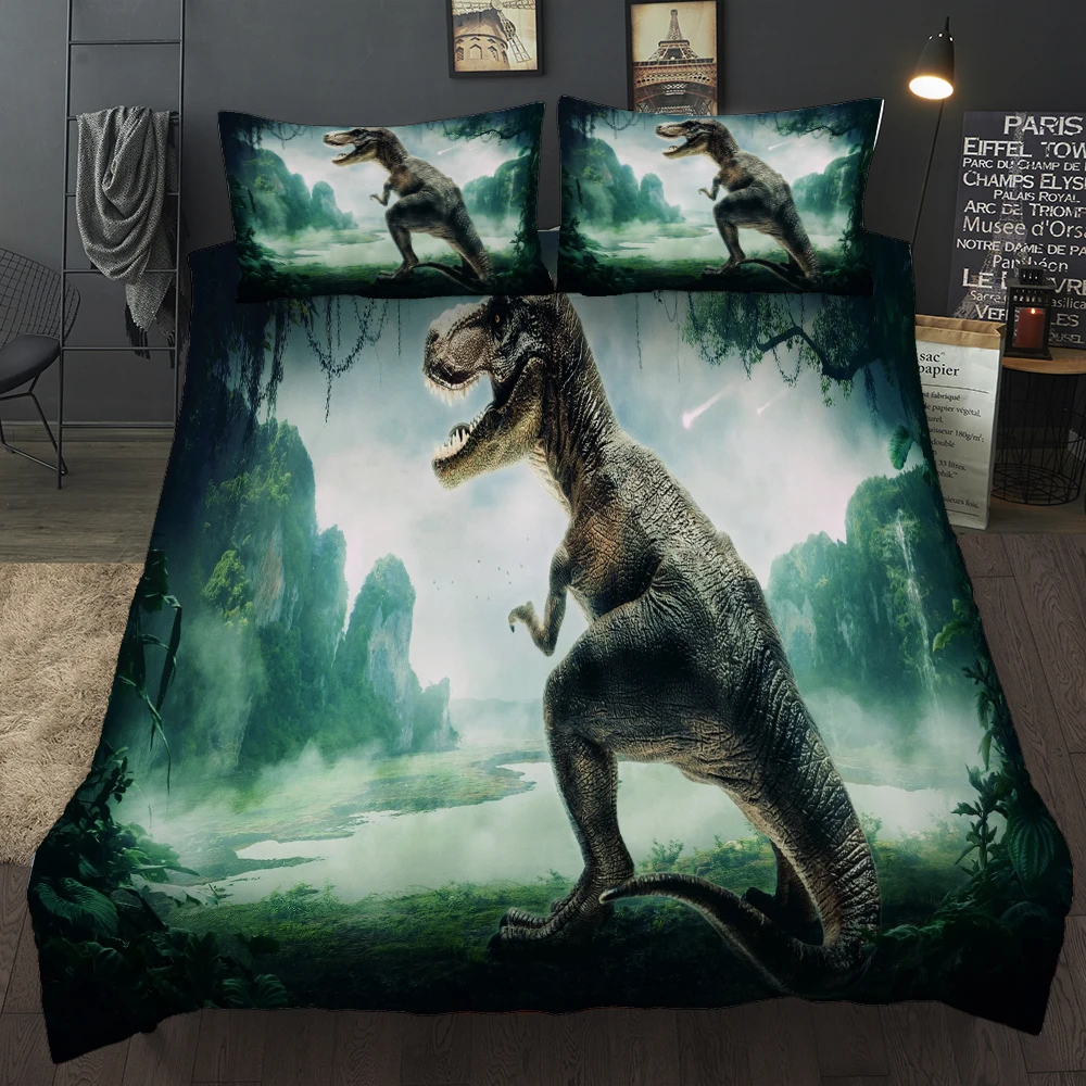 

Прямая поставка, Крутое детское постельное белье с динозаврами T-Rex для взрослых и детей, пододеяльник и наволочка, размеры US, AU, EU