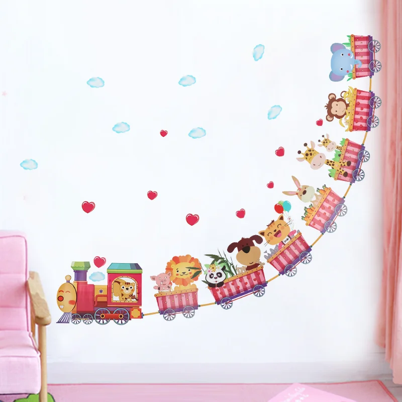 

Cartoon Train Wall Sticker Animal Wall Sticker Removable PVC Wall Decals Baby Bedroom Children Room Decoration Wall Stickers