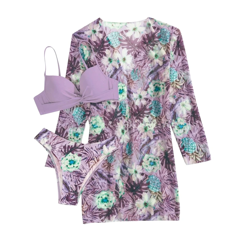 

Ladies Beach Bikini Fashion Split Floral Swimwear Female Low Waist Push Up Bra