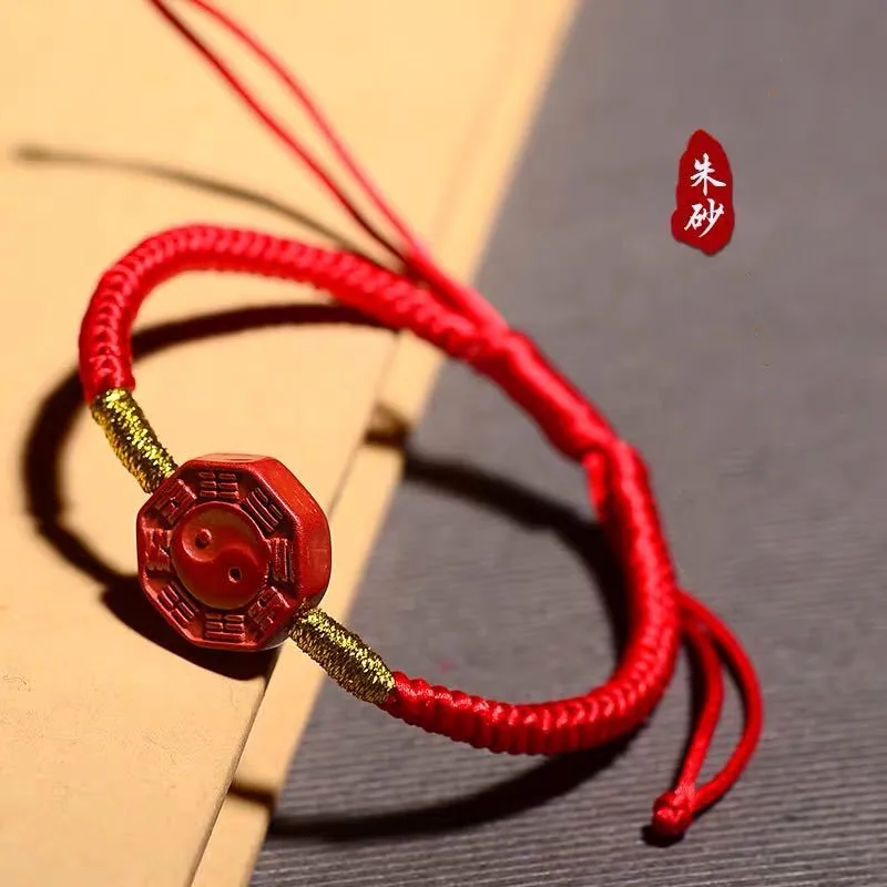 

Cinnabar Stone Handmade Rope Bracelet Chinese Zodiac Year Red String Bracelet Yin Yang Bagua Diagram Good luck Accessories Gifts
