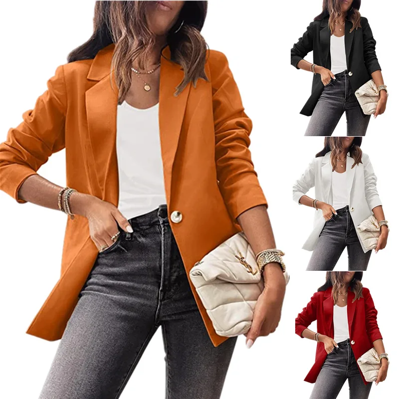 

2022 European and American New Women's Pure Color Casual Long Sleeve Small Suit OL Temperament Professional Slim Jacket Jacket